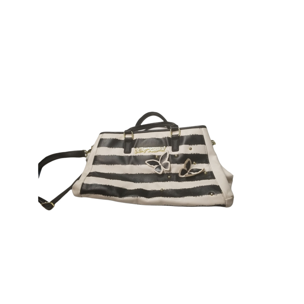 Betsey Johnson Black/White Top Handle Handbag Butterflies, Stud, Crossbody strap